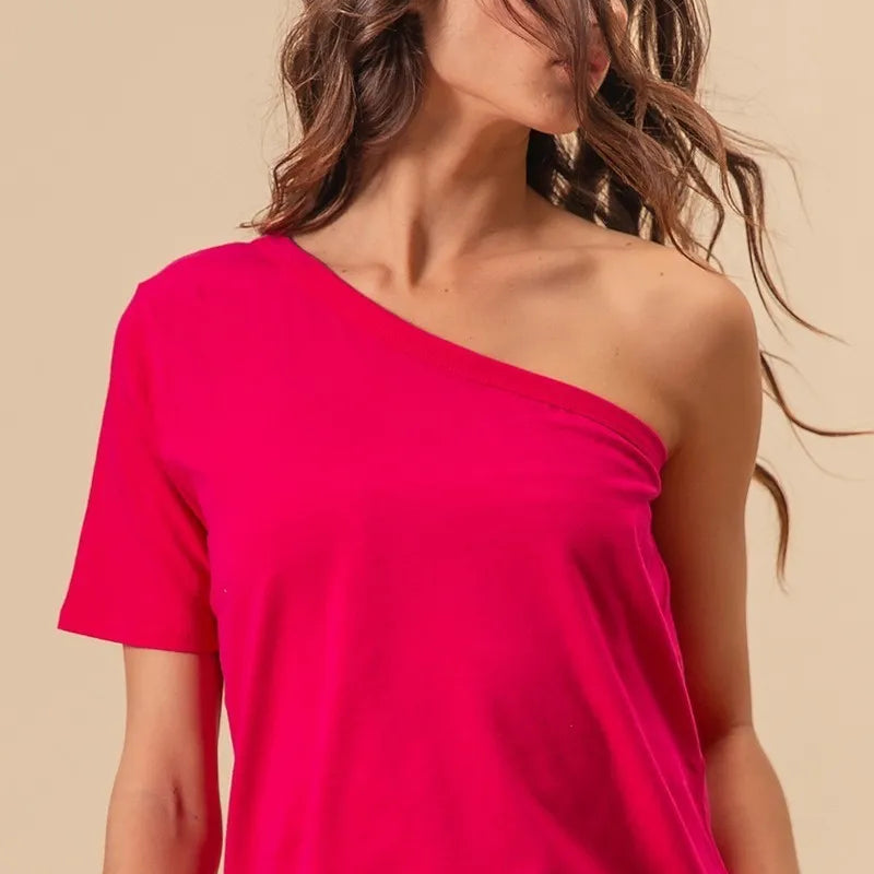 BiBi Cotton Span Knit One Shoulder Top