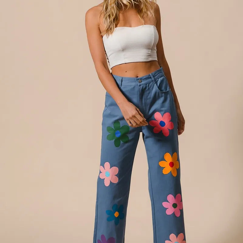 BiBi Flower Print Straight Legs Pants