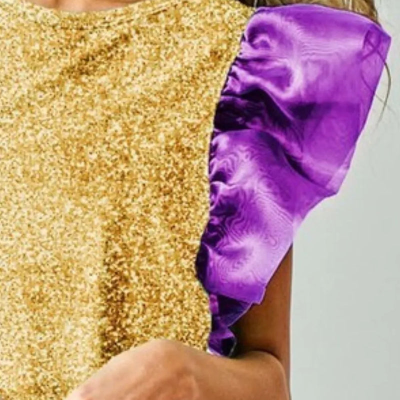 BiBi Mardi Gras Color Block Organza Sleeve Sequin Top
