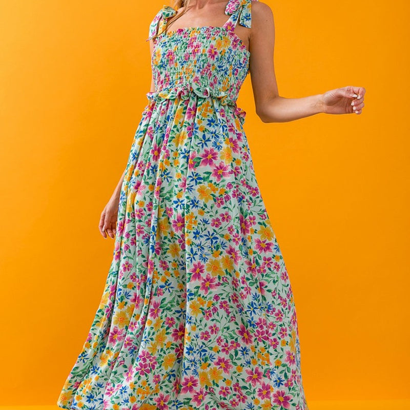 BiBi Floral Ruffle Trim Smocked Cami Dress