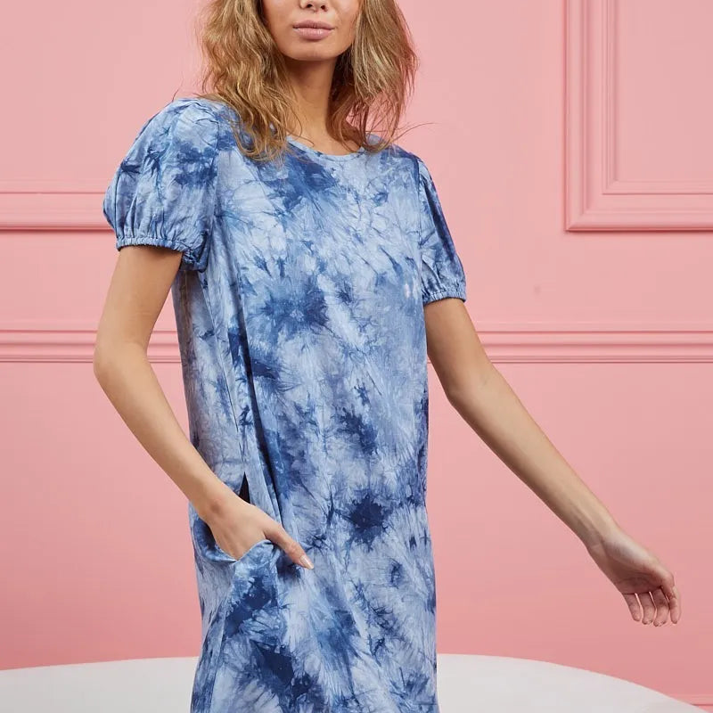 BiBi Puff Sleeve With Side Pockets Tie Dye Dress