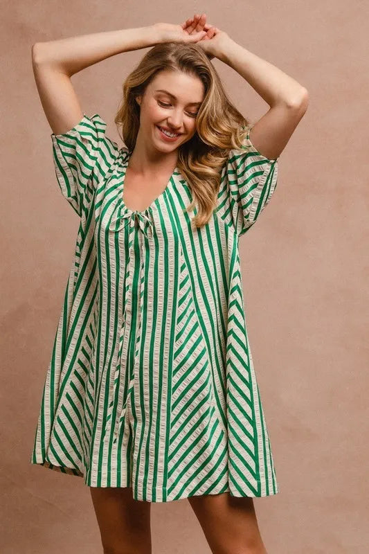 BiBi Puffy Sleeves Romper with Back Button Closure
