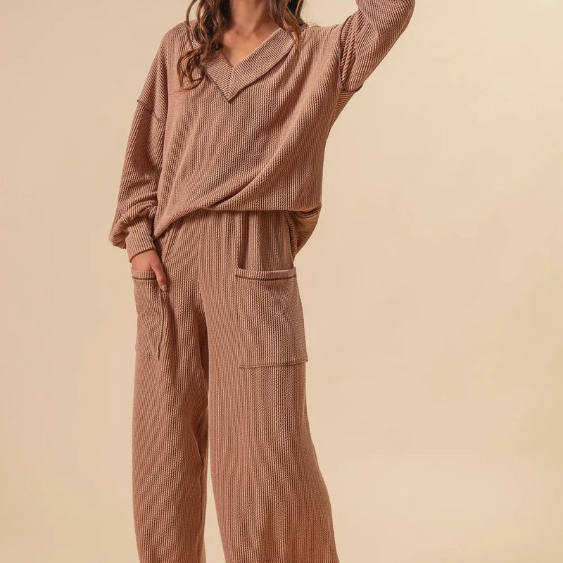 BiBi 2tone Cord Rib Waist Band Side Pocket Pants