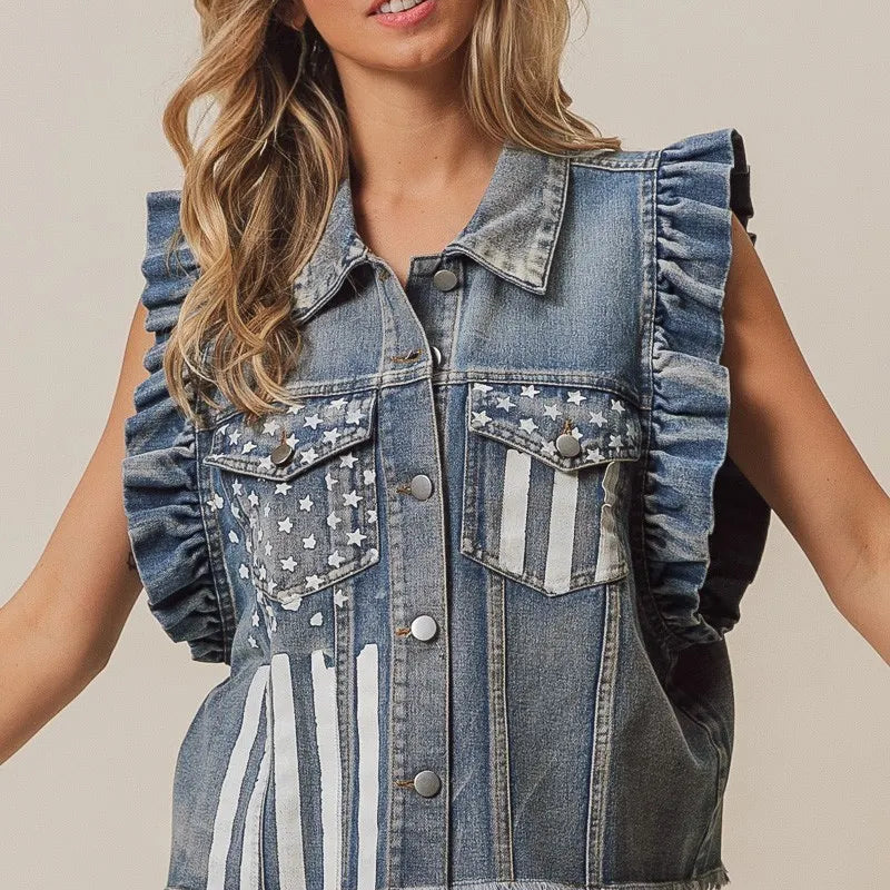 BiBi American Flag Washed Denim Jacket