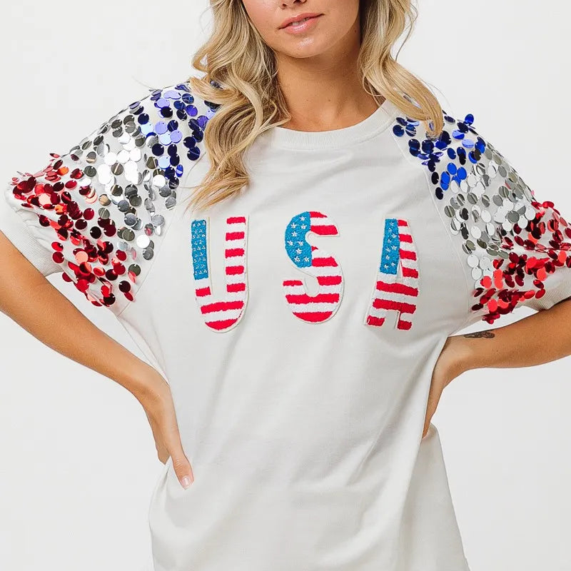BiBi American Flag Theme Sequin Top