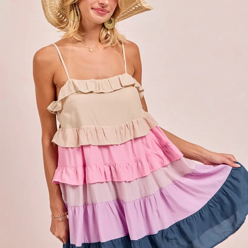 BiBi Color Blocked Tiered Dress