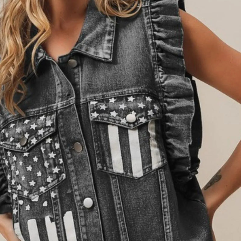 BiBi American Flag Washed Denim Jacket