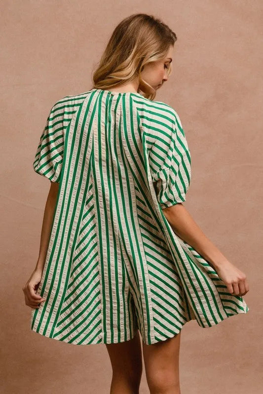 BiBi Puffy Sleeves Romper with Back Button Closure