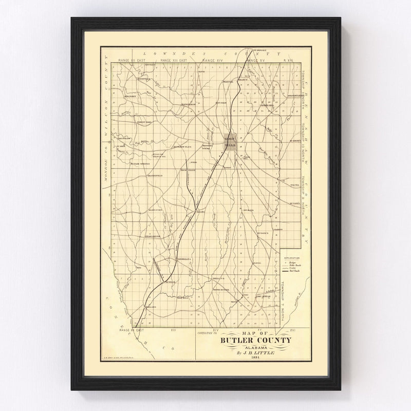Vintage Map of Butler County, Alabama 1884