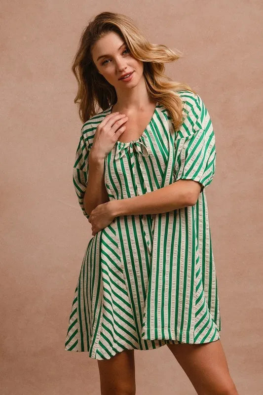 BiBi Puffy Sleeves Romper with Back Button Closure