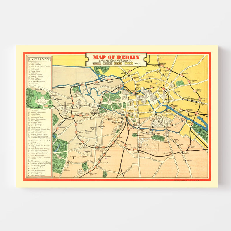 Vintage Map of Berlin, Germany 1945