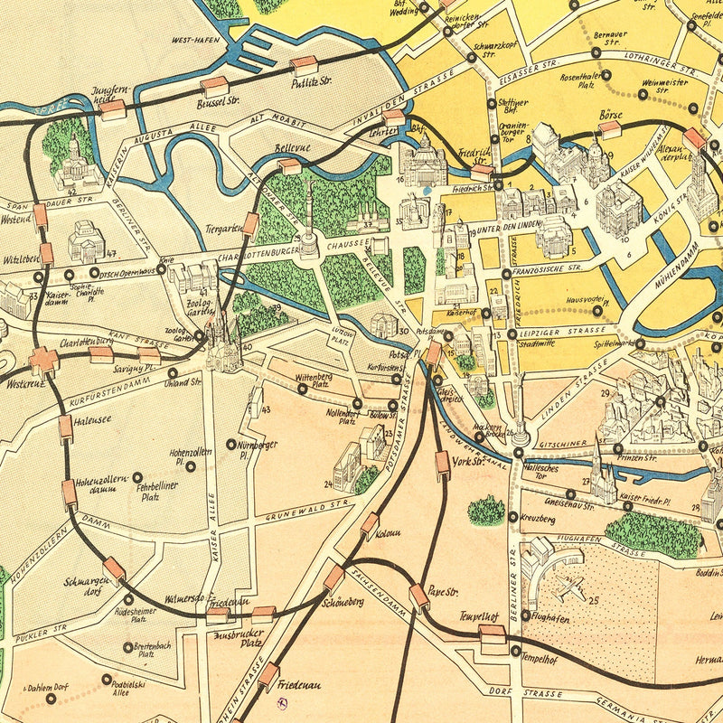 Vintage Map of Berlin, Germany 1945