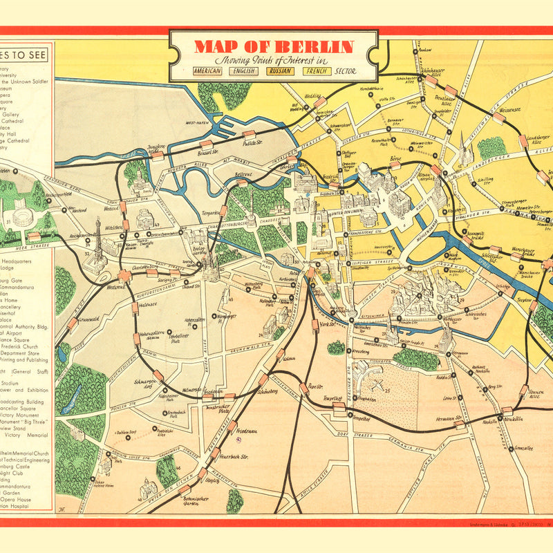 Vintage Map of Berlin, Germany 1945