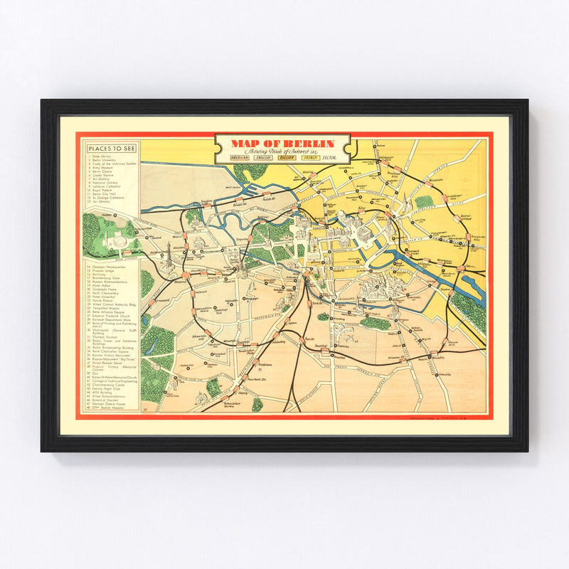 Vintage Map of Berlin, Germany 1945