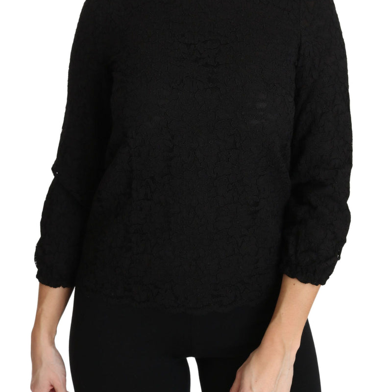 Dolce & Gabbana Black Floral Lace Zipper Top Blouse