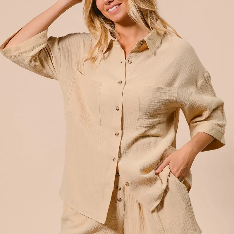 BiBi Crinkle Gauze Shirt and Short Set