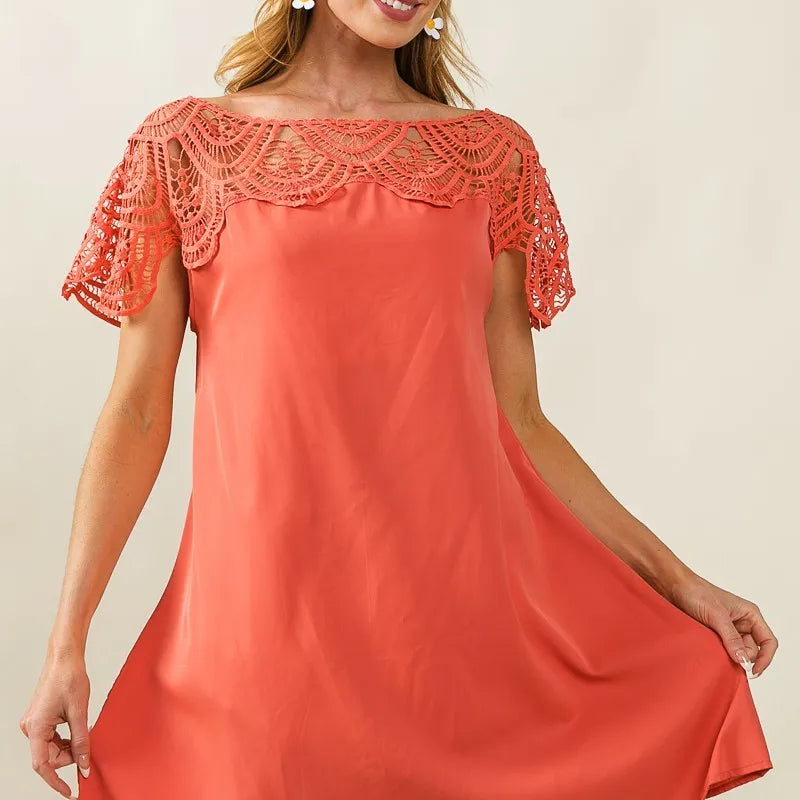BiBi Crochet Lace Yoke Detailed Wrinkled Dress