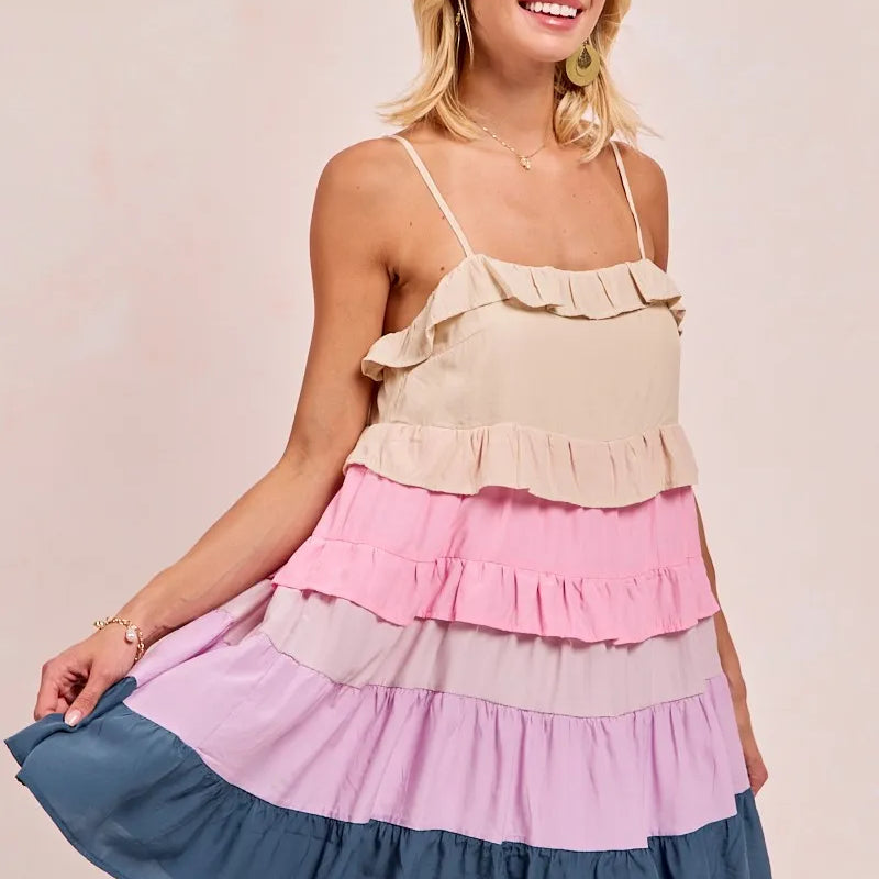 BiBi Color Blocked Tiered Dress