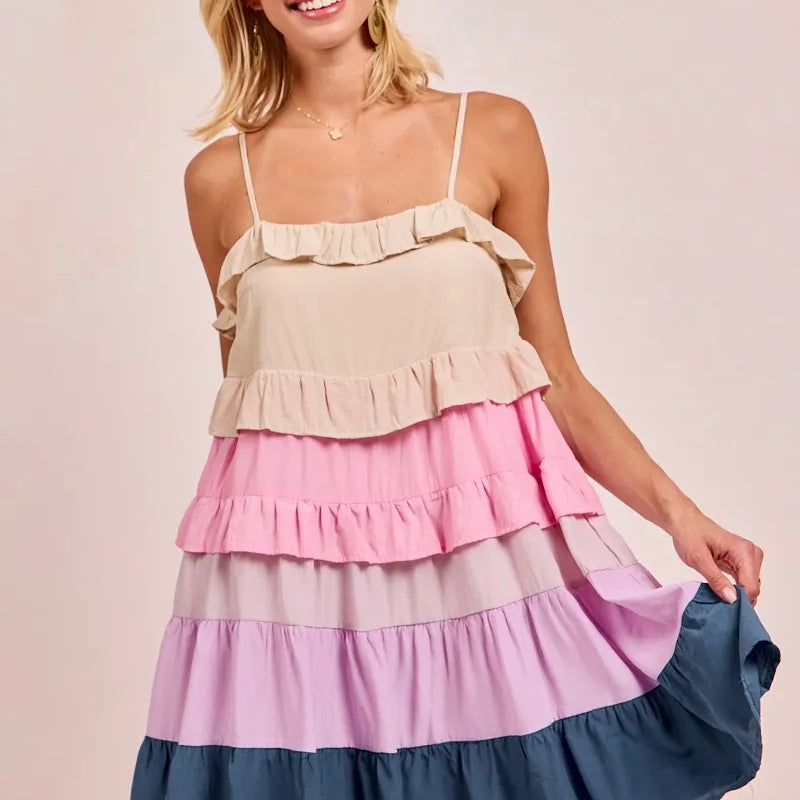 BiBi Color Blocked Tiered Dress