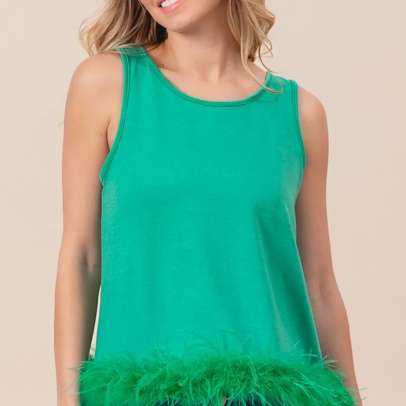 BiBi French Terry Faux Feather Bottom Back Tied Top