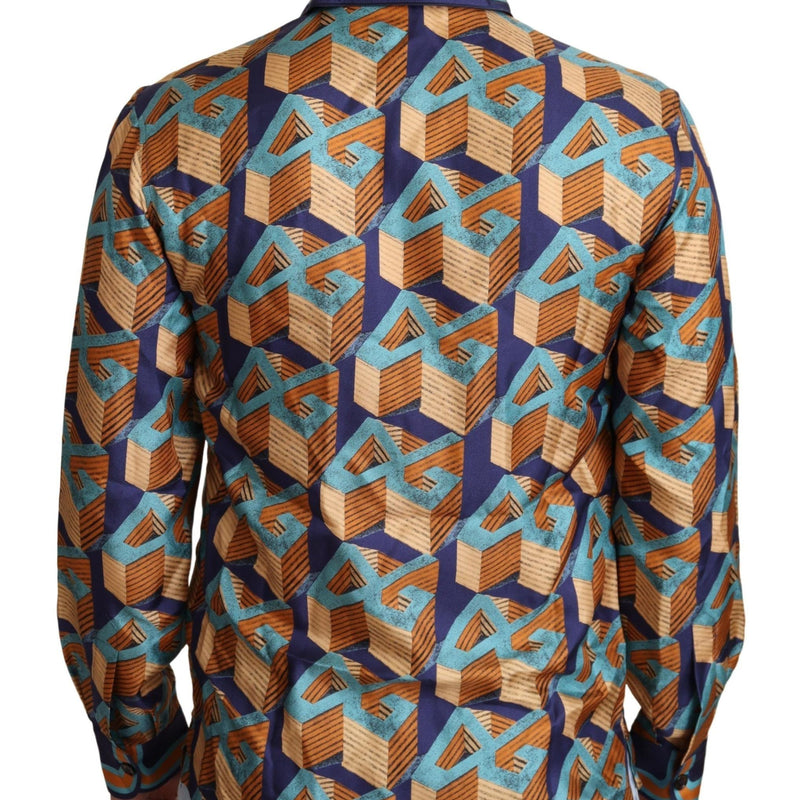 Dolce & Gabbana Multicolor DG Logo Silk Mens Top Shirt