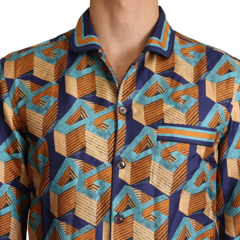 Dolce & Gabbana Multicolor DG Logo Silk Mens Top Shirt