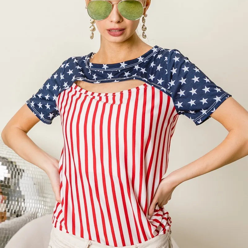 BiBi American Flag Theme Front Cut Out Top