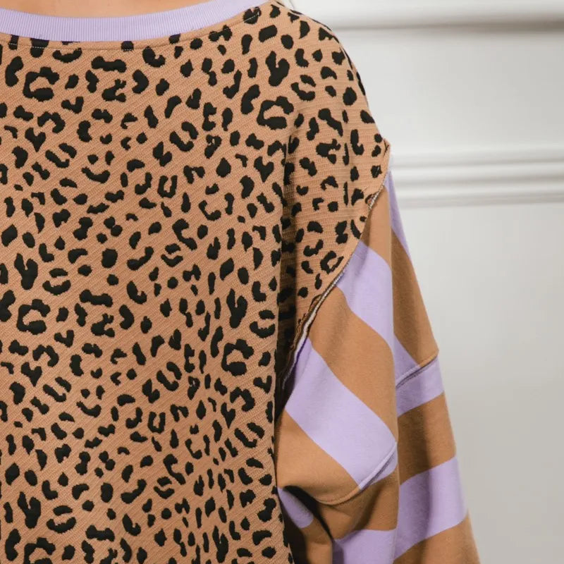 BiBi Leopard and Stripe Mixed Top