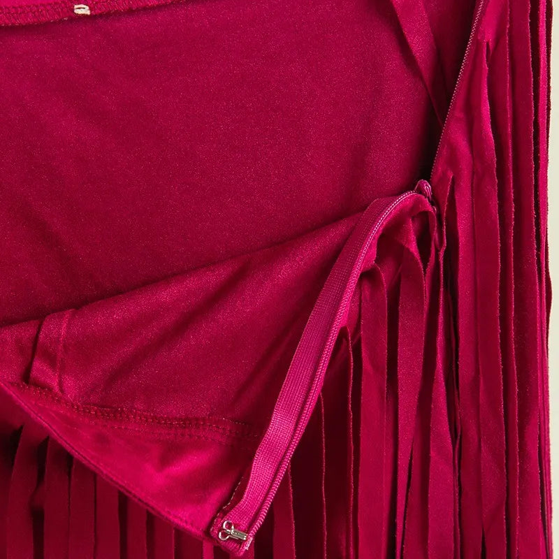 BiBi Fringe Detailed Suede Skirt