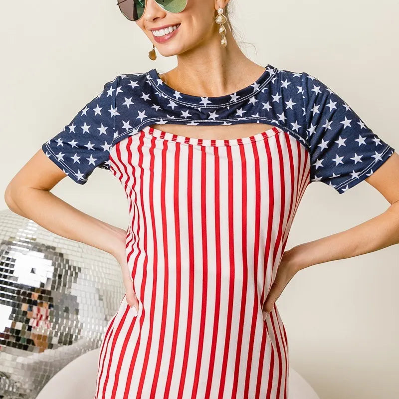 BiBi American Flag Theme Front Cut Out Top
