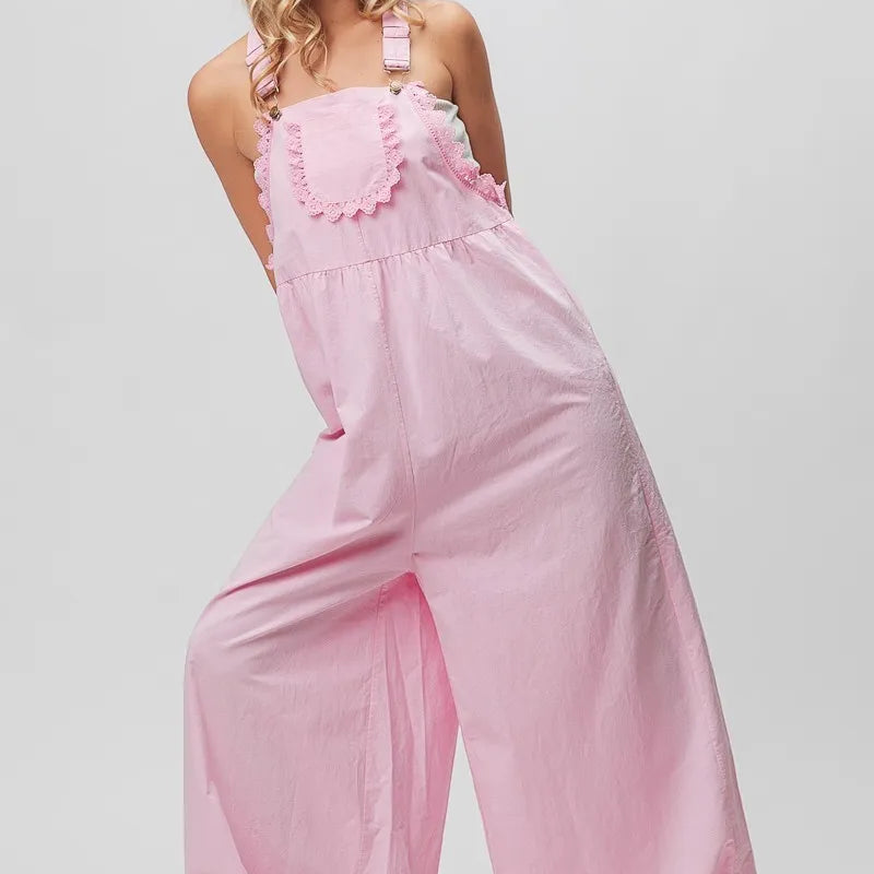 BiBi Lace Edge Detail Wide Leg Overall