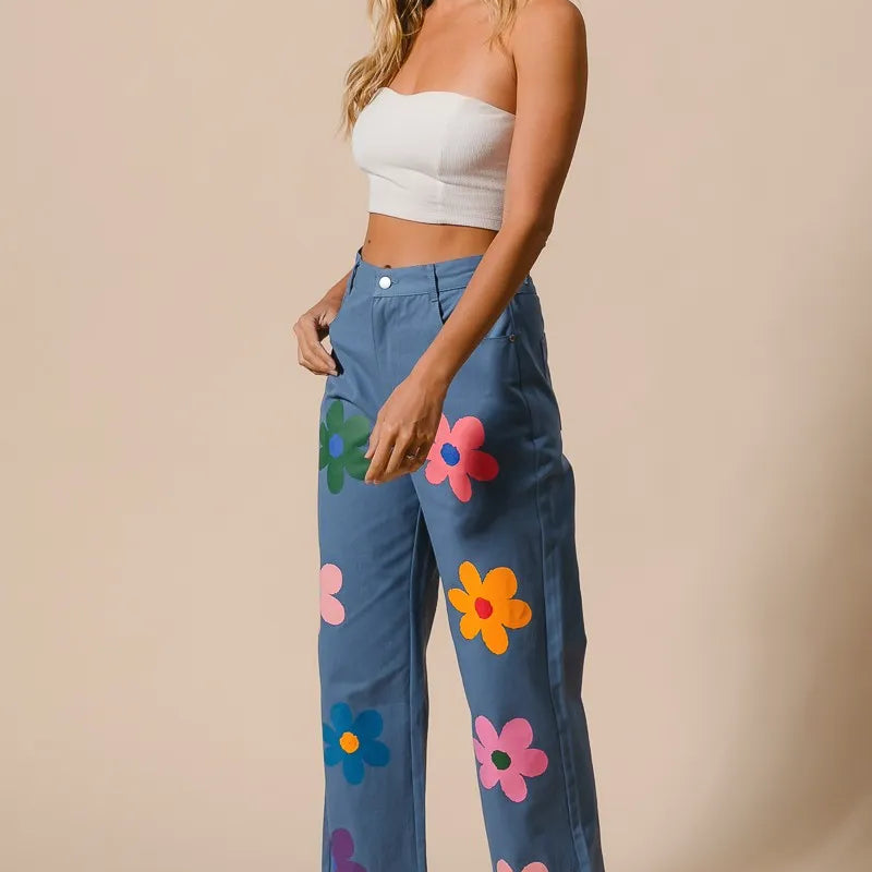 BiBi Flower Print Straight Legs Pants
