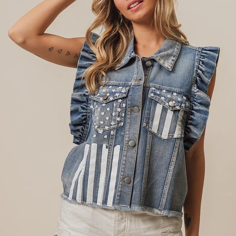 BiBi American Flag Washed Denim Jacket