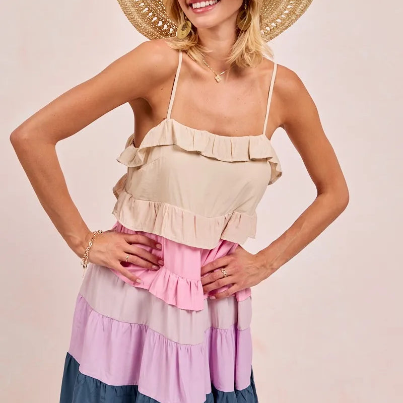 BiBi Color Blocked Tiered Dress