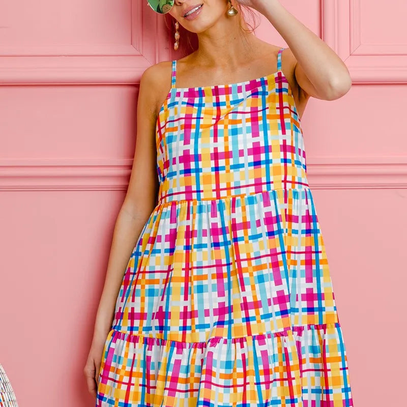 BiBi Multi Colors Plaid Sleeveless Sun Dress