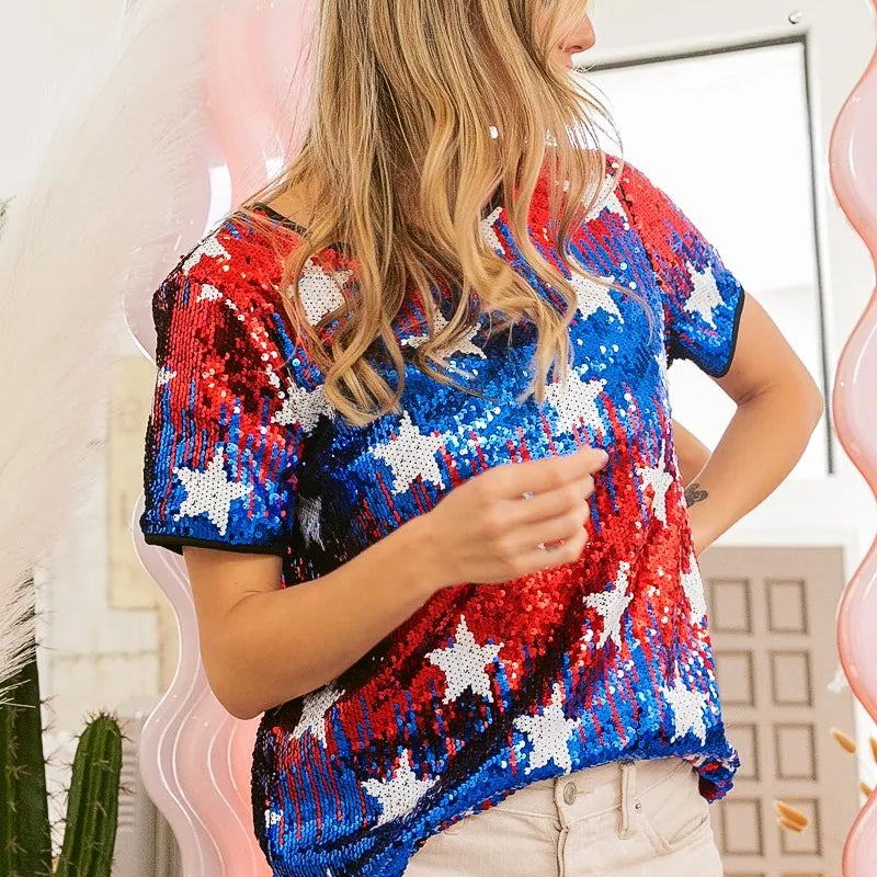 BiBi American Theme Star Pattern Sequin Top