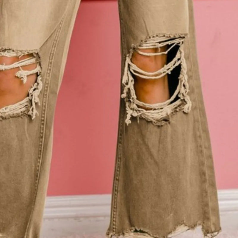 BiBi Distressed Vintage Washed Wide Leg Pants
