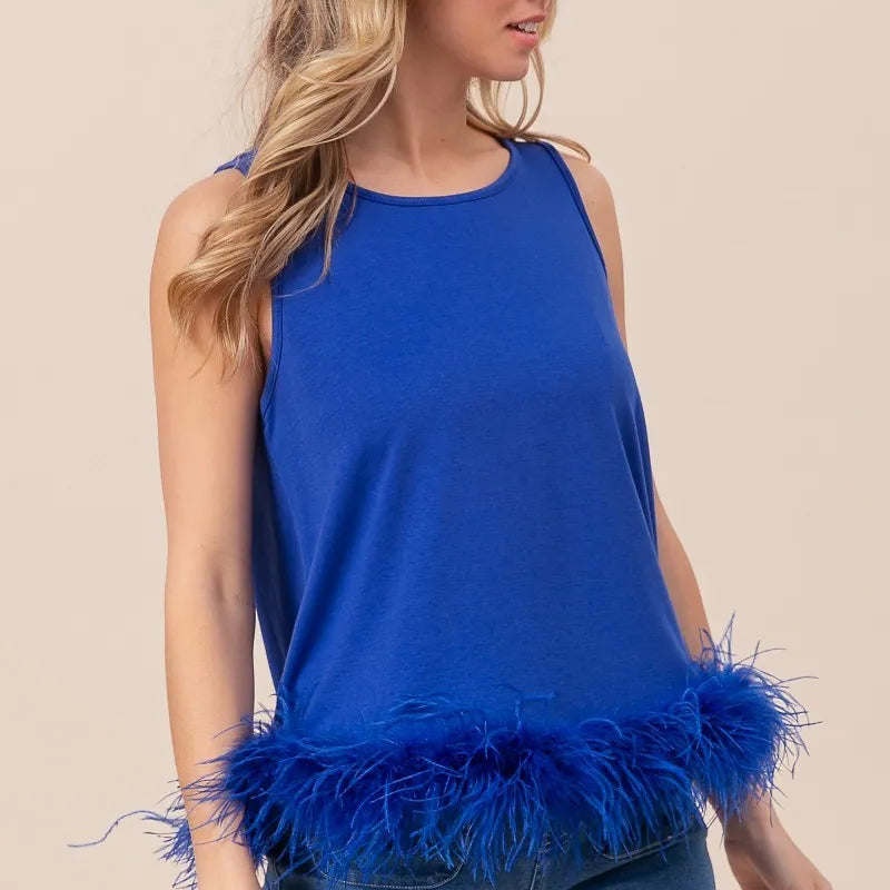 BiBi French Terry Faux Feather Bottom Back Tied Top