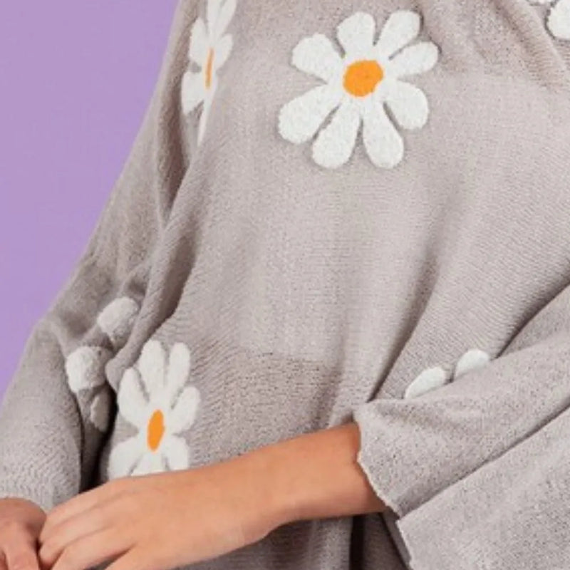 BiBi Flower Embroidery Loose Fit Knit Top