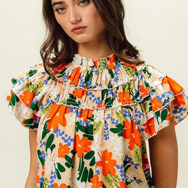 BiBi Multi Color Floral Print Woven Top