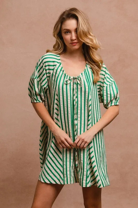 BiBi Puffy Sleeves Romper with Back Button Closure