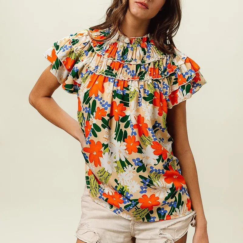 BiBi Multi Color Floral Print Woven Top