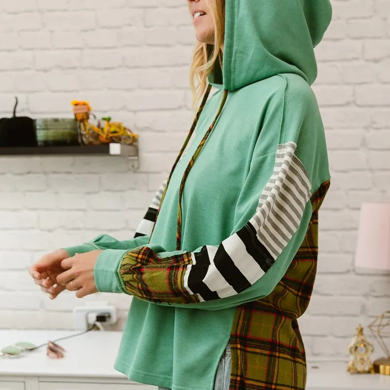 BiBi Plaid With Stripes Mix Match French Terry Hoodie