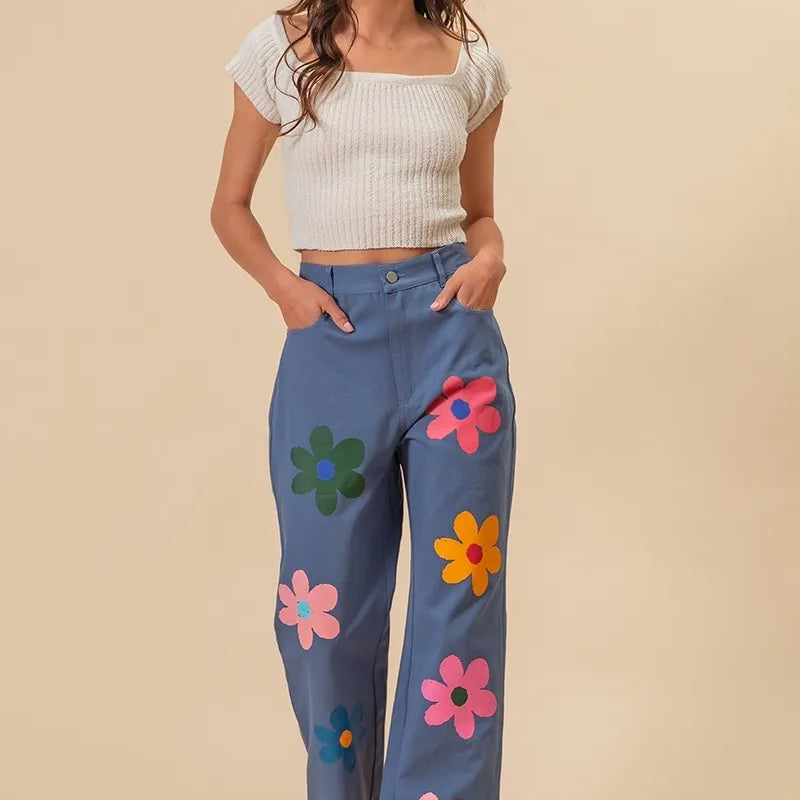 BiBi Flower Print Straight Legs Pants