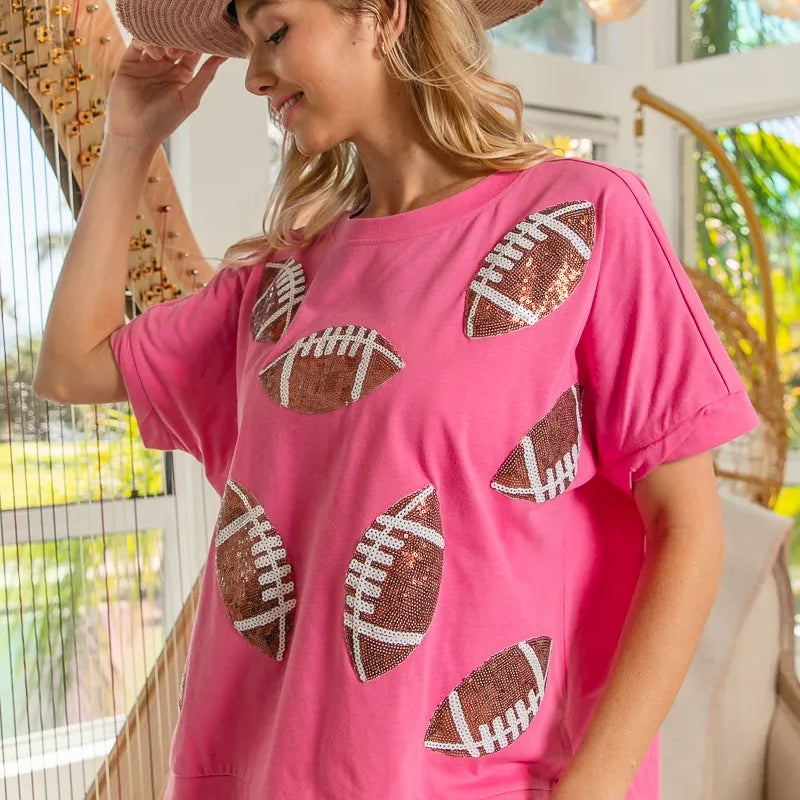 BiBi Game Day Sequins Patched Half Sleeves Top