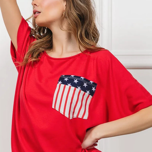 BiBi French Terry With Front Pocket Dolman Sleeves Top