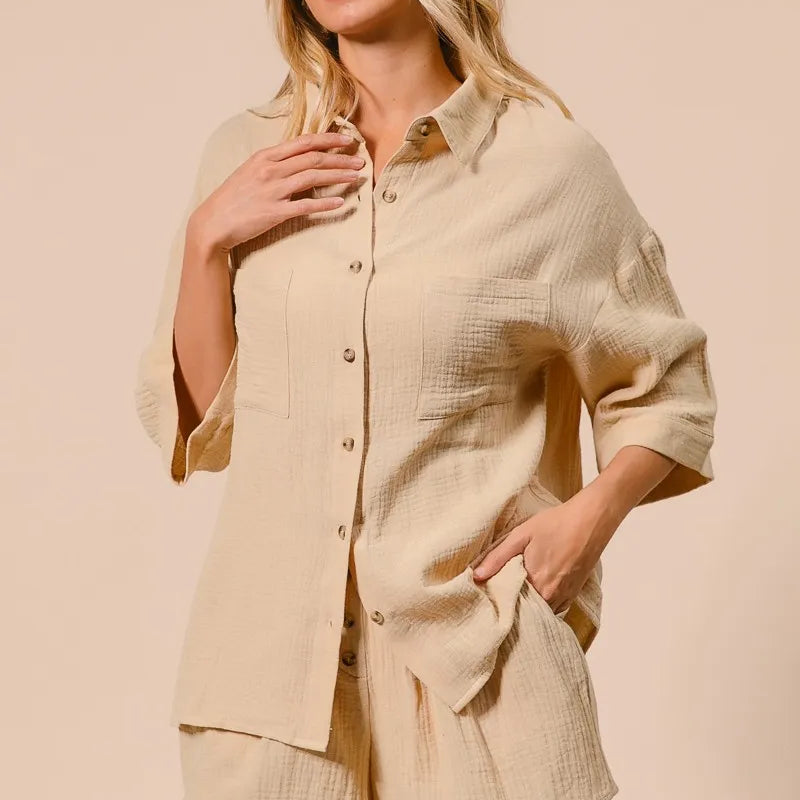 BiBi Crinkle Gauze Shirt and Short Set