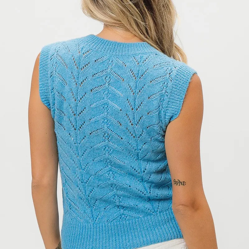 BiBi Chevron Pointelle Pearl Knit Top