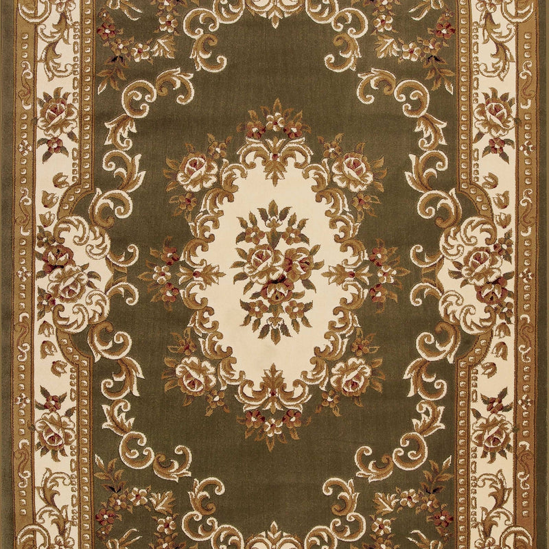 10' X 13' Green Ivory Machine Woven Hand Carved Floral Medallion Indoor Area Rug
