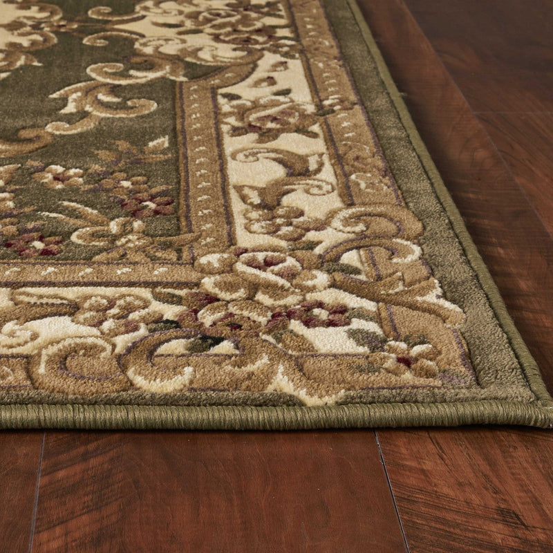 10' X 13' Green Ivory Machine Woven Hand Carved Floral Medallion Indoor Area Rug